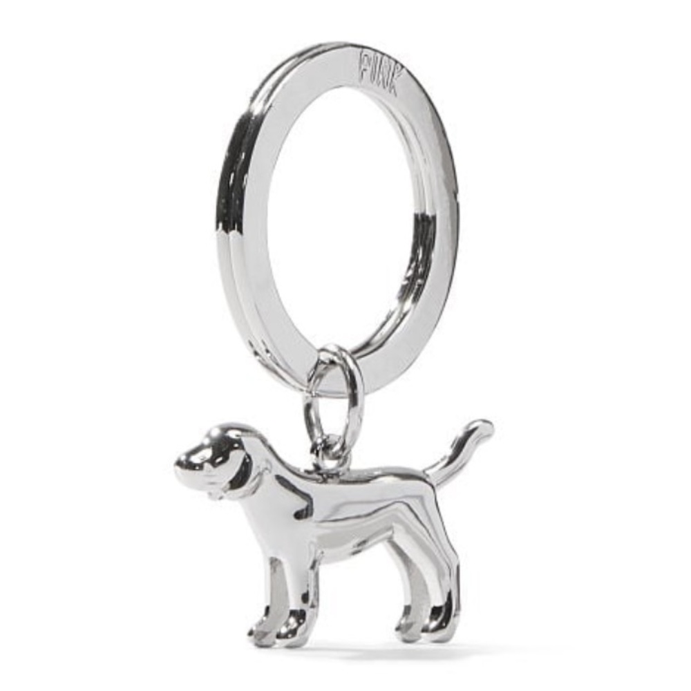 NWT PINK Victoria’s Secret Silver Dog Puppy Keychain Charm Bag Charm Purse Charm